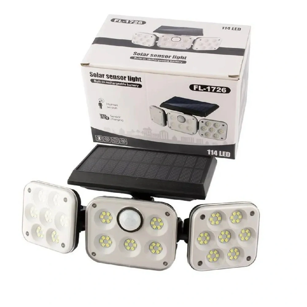 Solární LED reflektor s pohybovým a soumrakovým senzorem, venkovní, 3 nastavitelné moduly