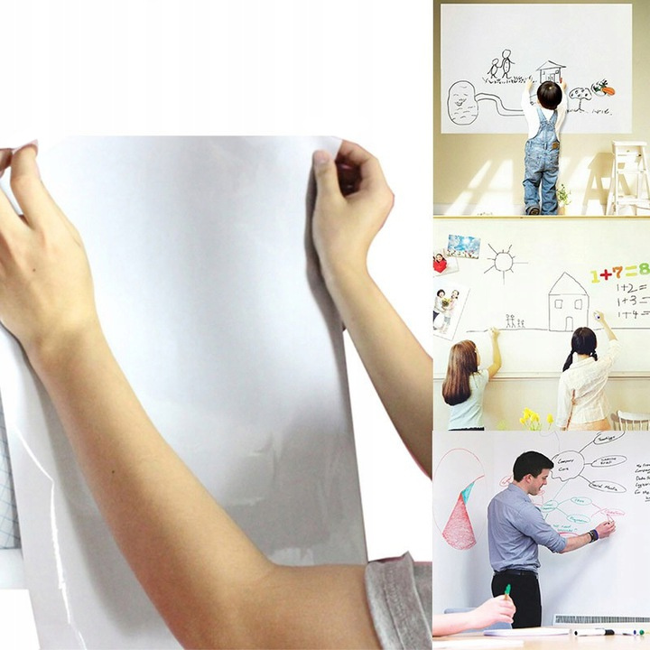 Bílá samolepicí tabule na křídy + fix 200x45cm