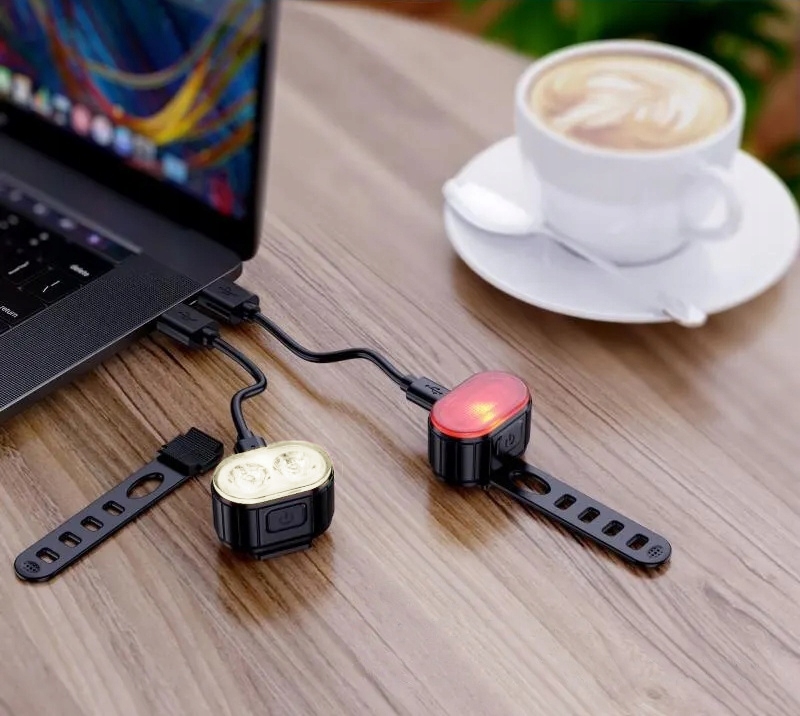 Voděodolné LED světla na kolo, sada přední + zadní