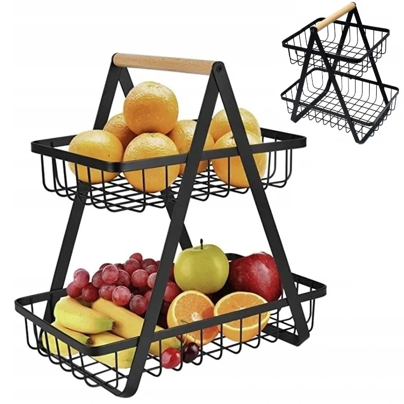 Koš na ovoce a zeleninu kovový dekorativní stojan dvoupatrový