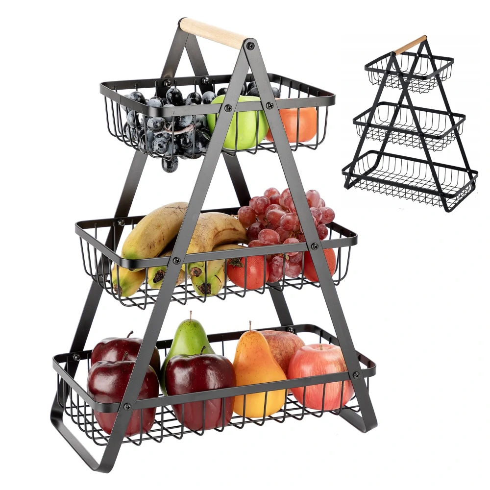 Koš na ovoce a zeleninu kovový dekorativní stojan třipatrový