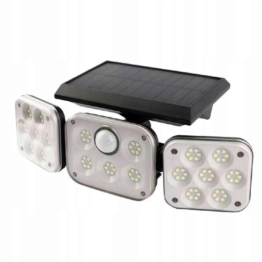 Solární LED reflektor s pohybovým a soumrakovým senzorem, venkovní, 3 nastavitelné moduly