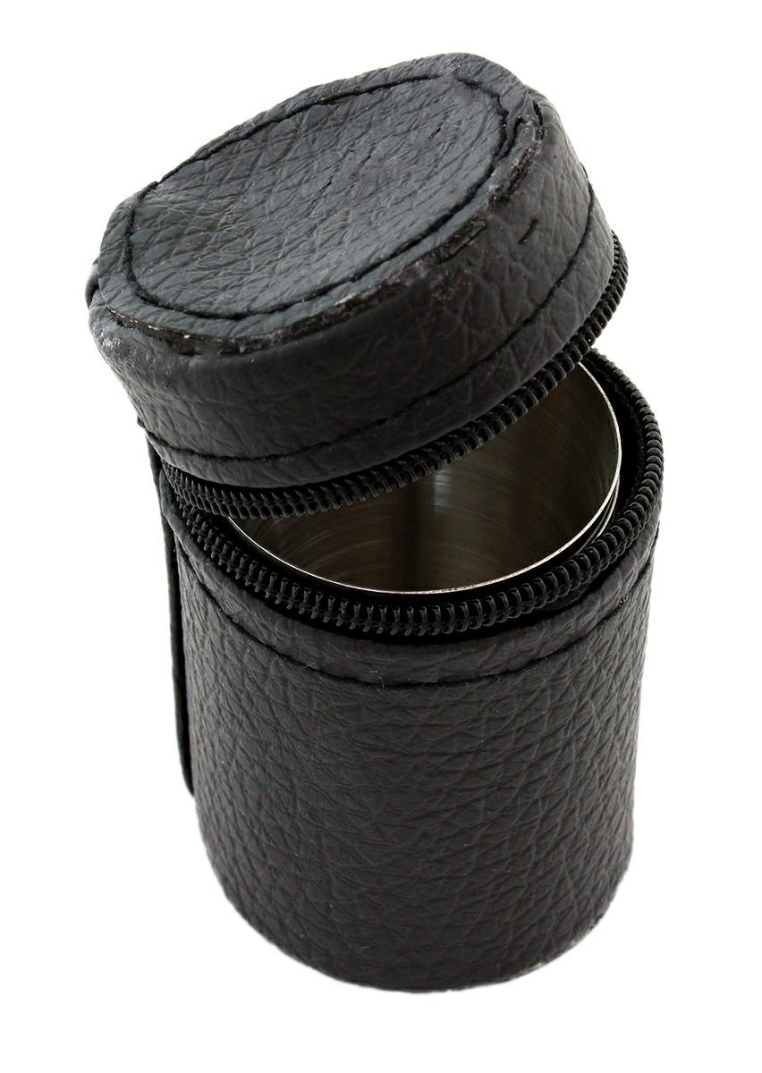 4 ks kovových panáků v koženkovém pouzdře 