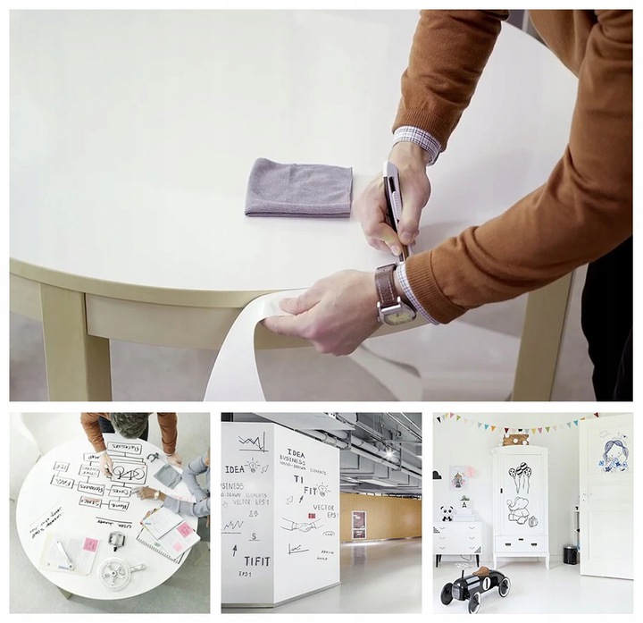 Bílá samolepicí tabule na křídy + fix 200x45cm