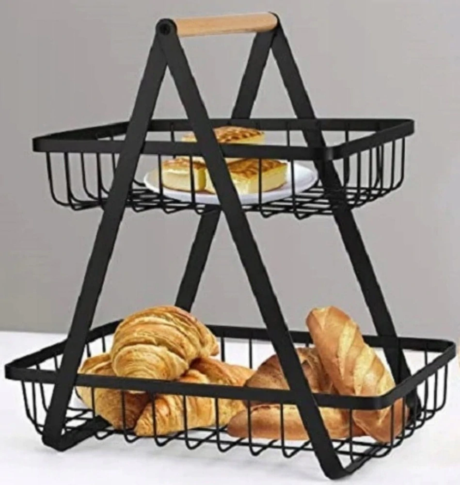 Koš na ovoce a zeleninu kovový dekorativní stojan dvoupatrový