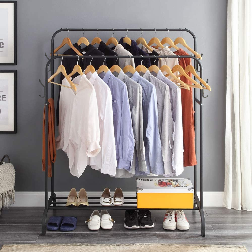 Dvojitý stojan podlahový věšák na oblečení a obuv