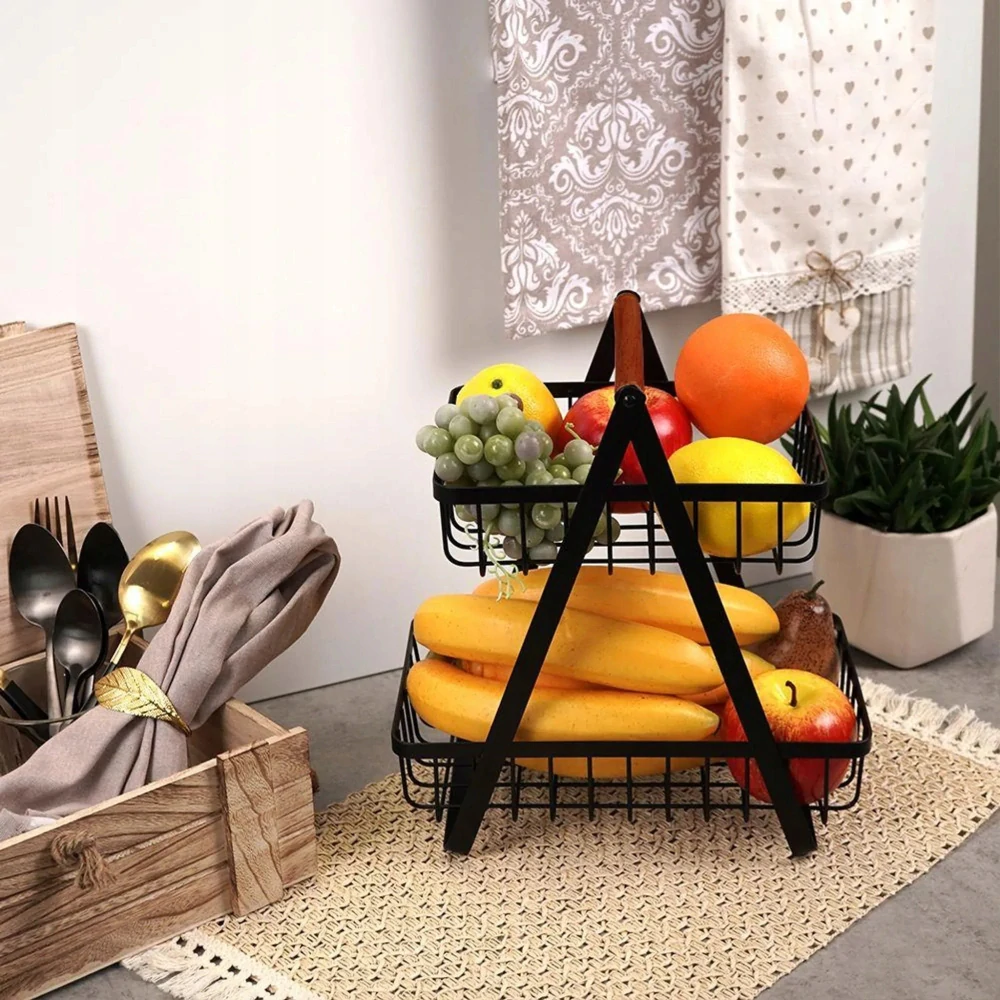 Koš na ovoce a zeleninu kovový dekorativní stojan dvoupatrový