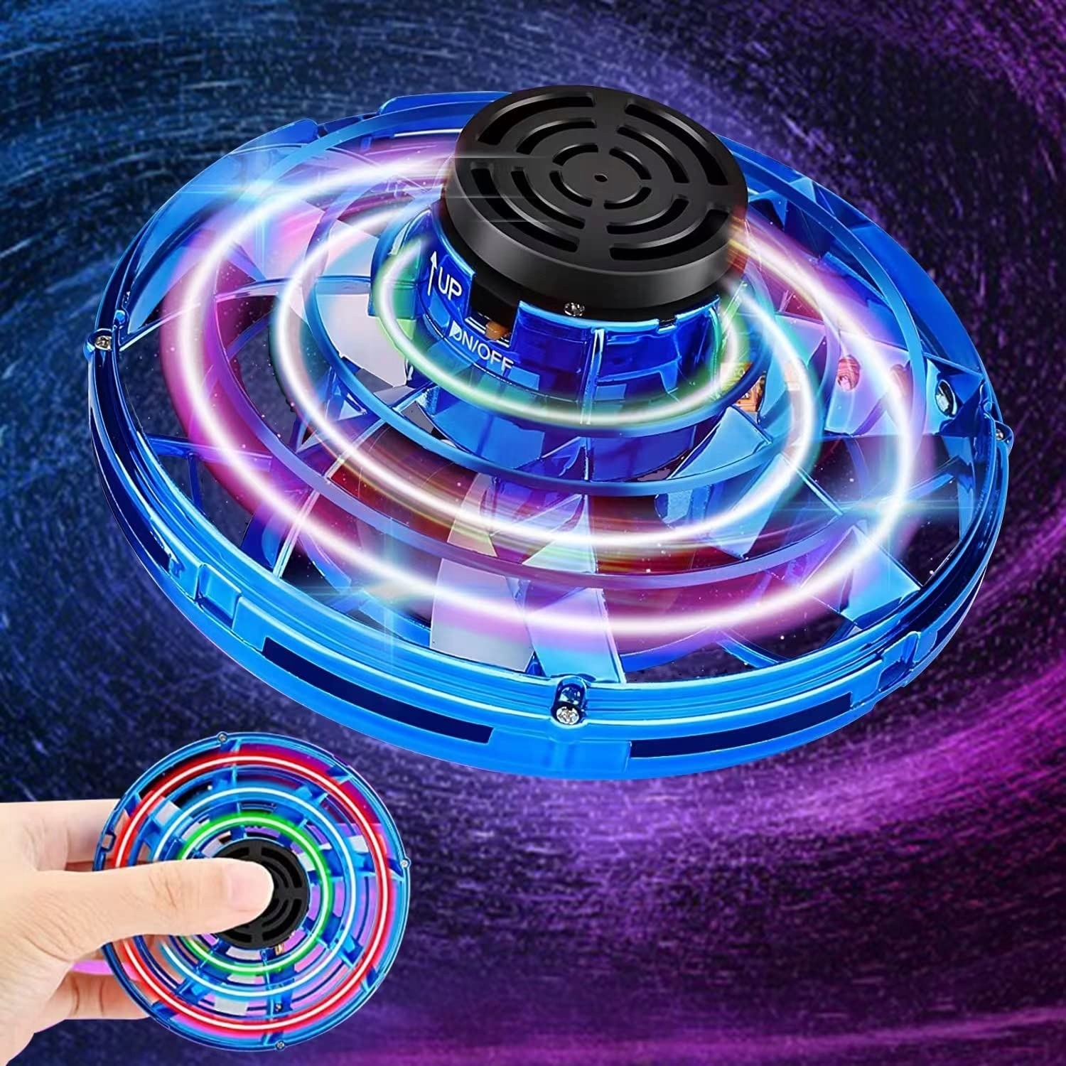 Létající disk UFO levitující drone s LED světlem Flying spinner