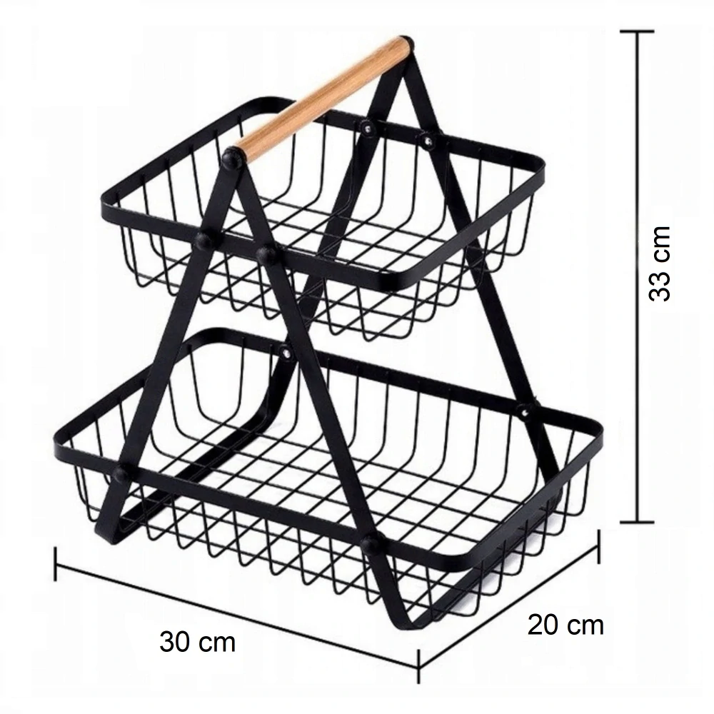 Koš na ovoce a zeleninu kovový dekorativní stojan dvoupatrový