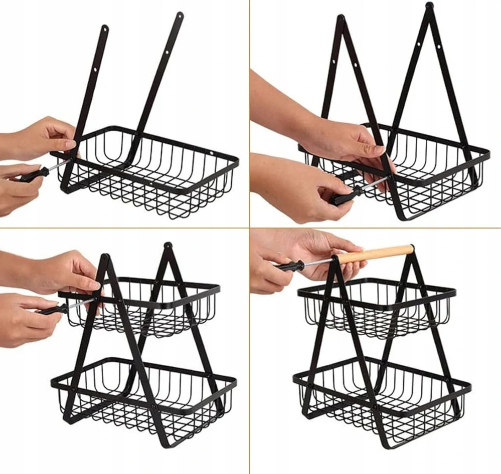 Koš na ovoce a zeleninu kovový dekorativní stojan třipatrový