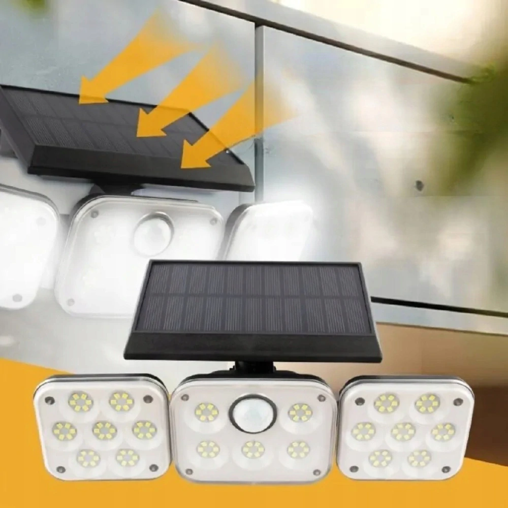 Solární LED reflektor s pohybovým a soumrakovým senzorem, venkovní, 3 nastavitelné moduly