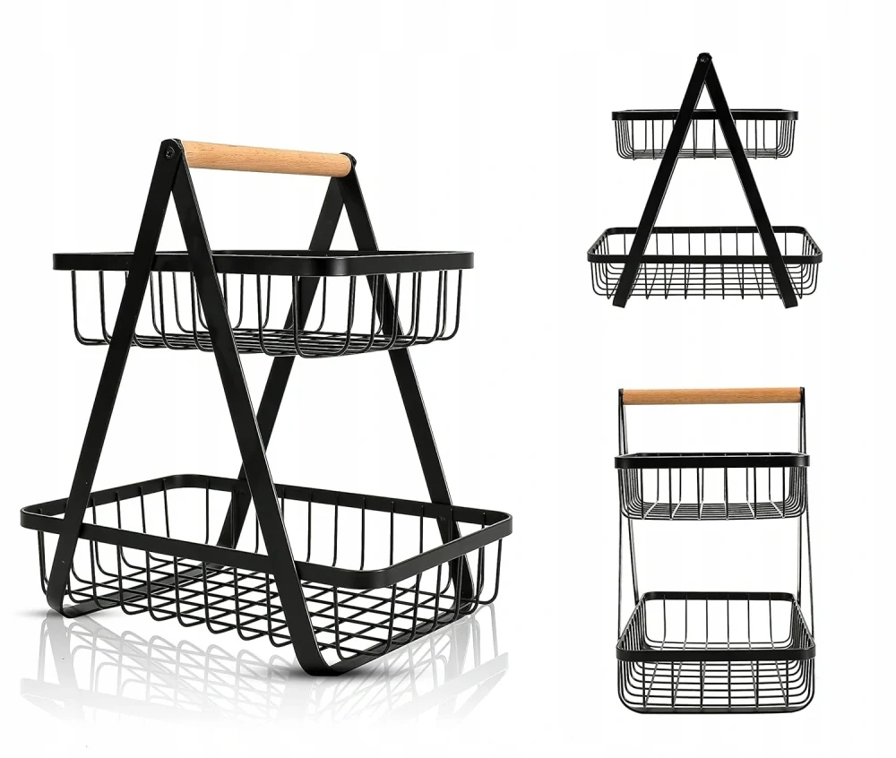 Koš na ovoce a zeleninu kovový dekorativní stojan dvoupatrový