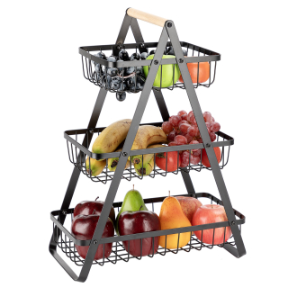 Koš na ovoce a zeleninu kovový dekorativní stojan třipatrový